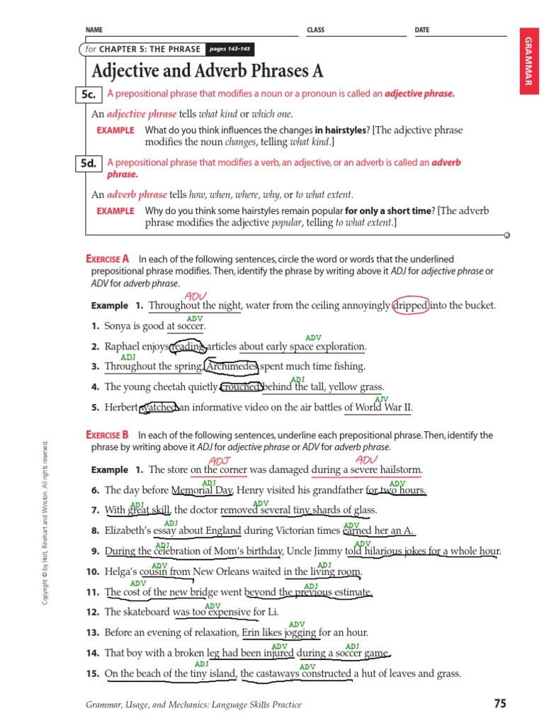Adverb Phrases And The Words They Modify Worksheet For 4th 6th 