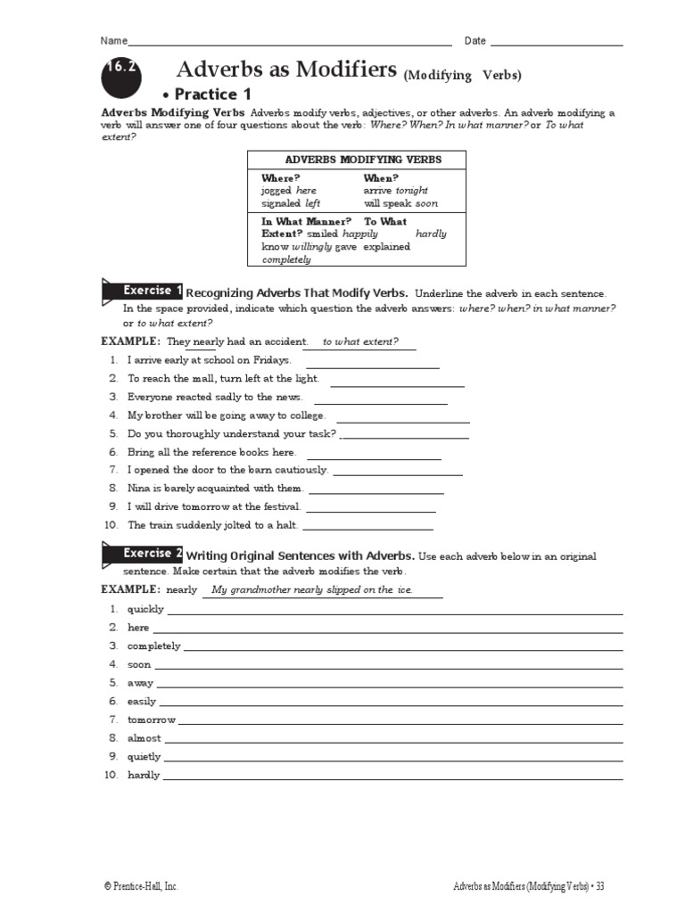 Adverbs As Modifiers Practice 1 PDF Adverb Adjective
