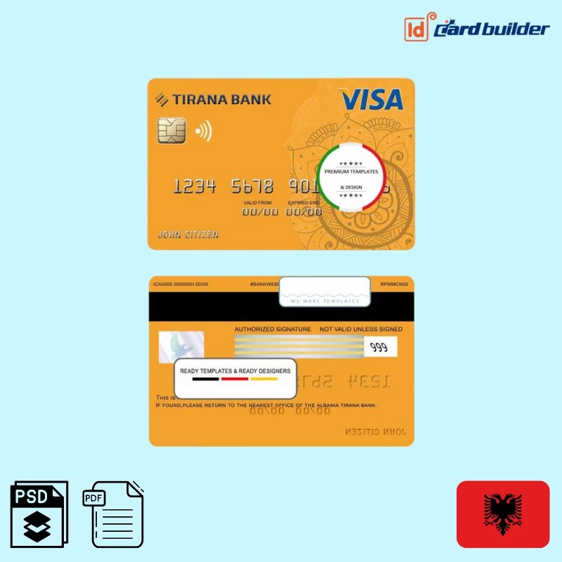 Albania Tirana Bank Visa Card Template