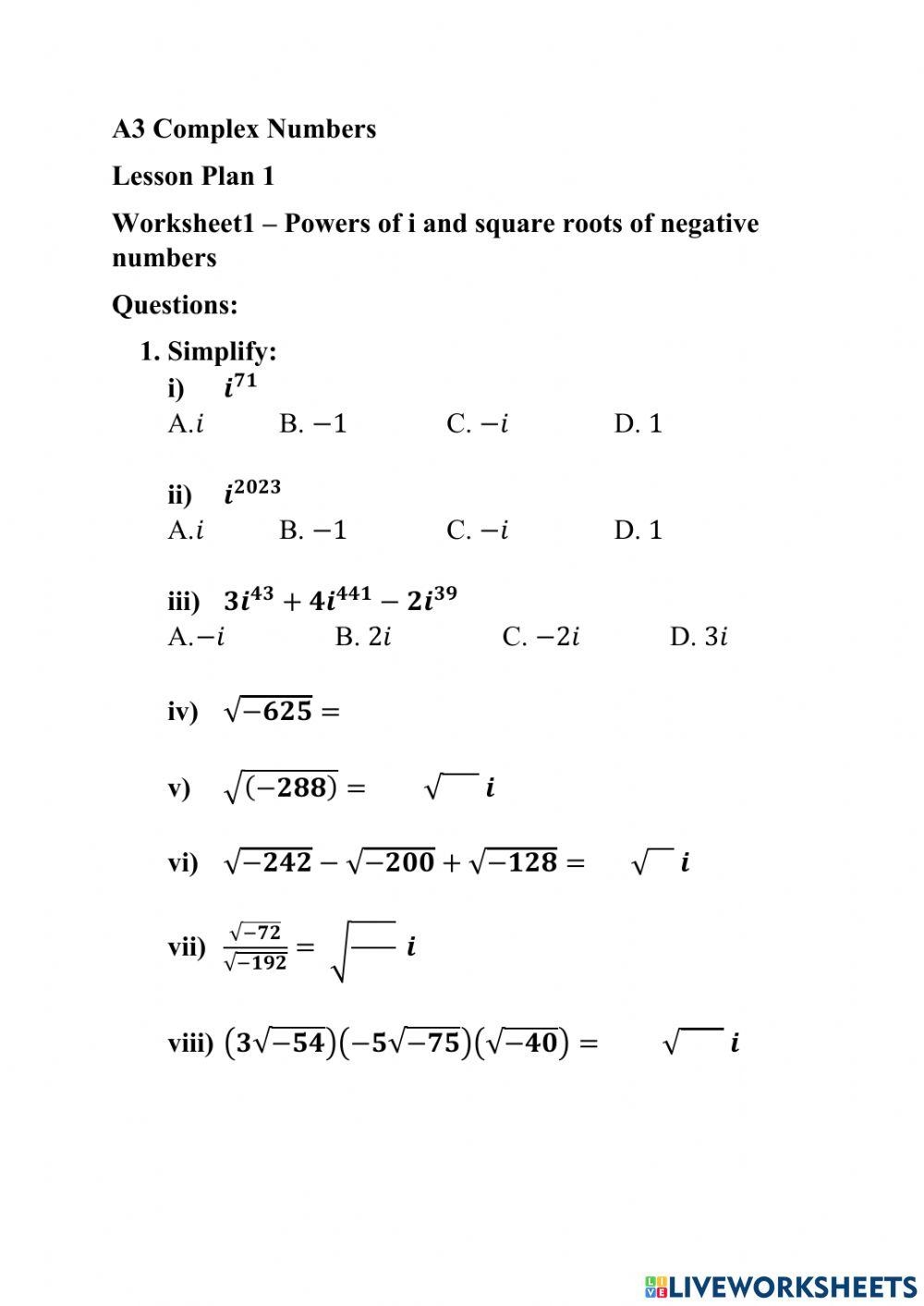 Algebra 2 Worksheets Complex Numbers Worksheets Worksheets Library