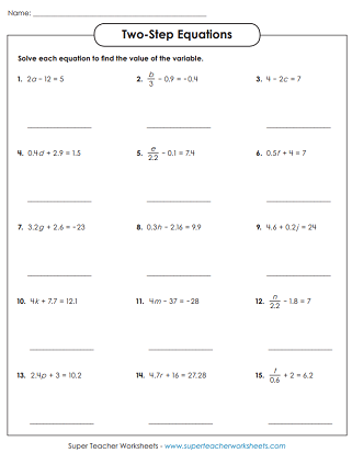 two-step equations whole numbers worksheet