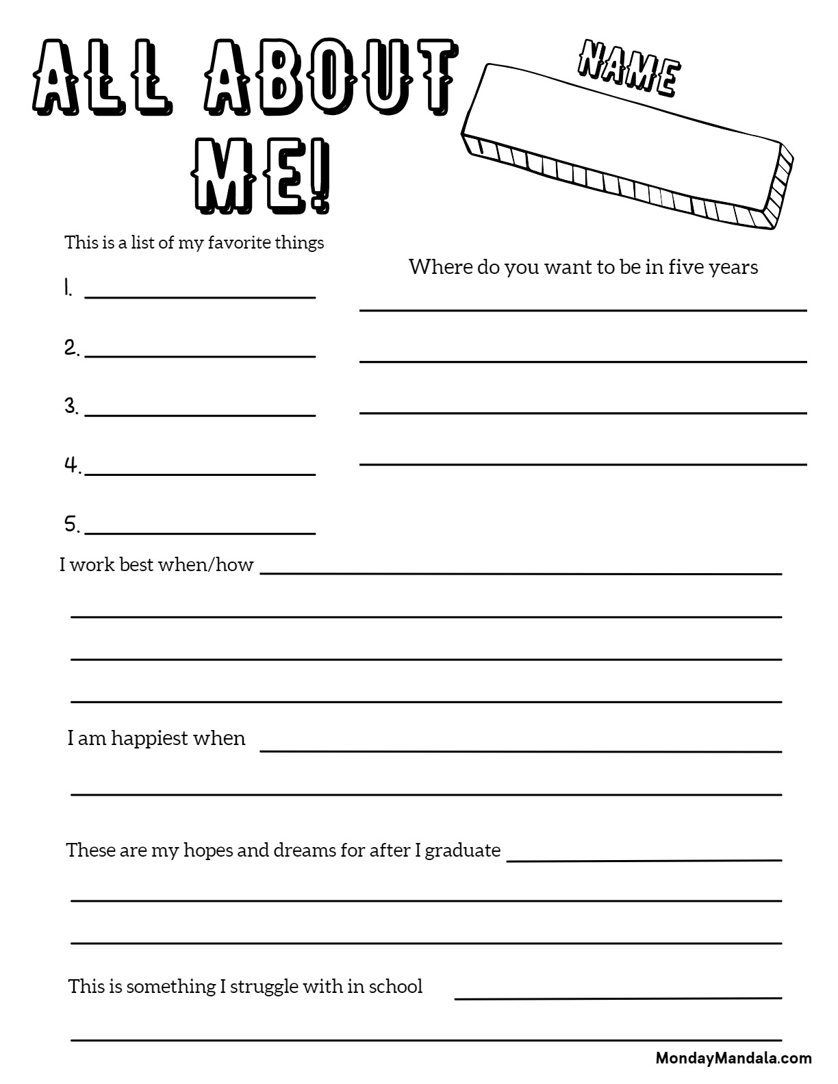 All About Me Printable Worksheets 50 FREE Printables Printabulls 