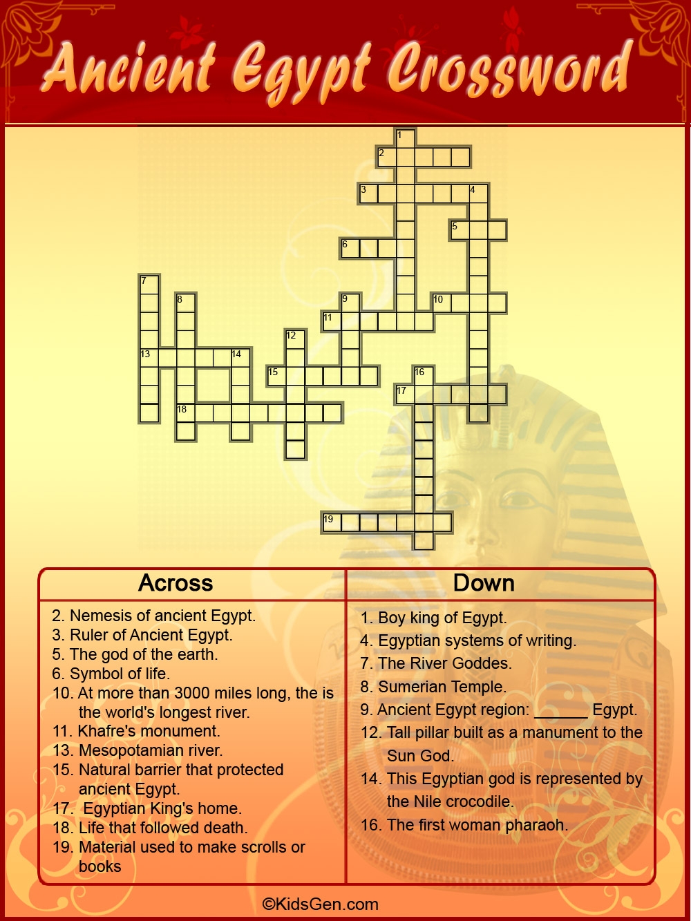Ancient Egypt Colored Crossword Template