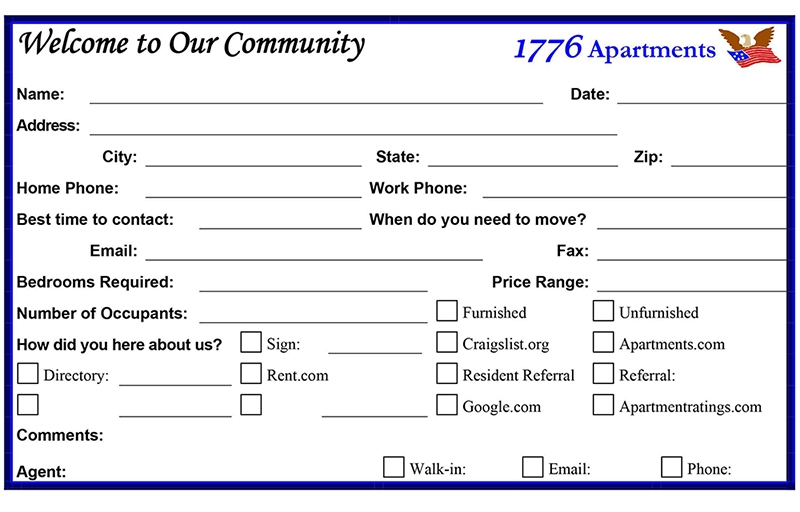 apartment guest card template printable