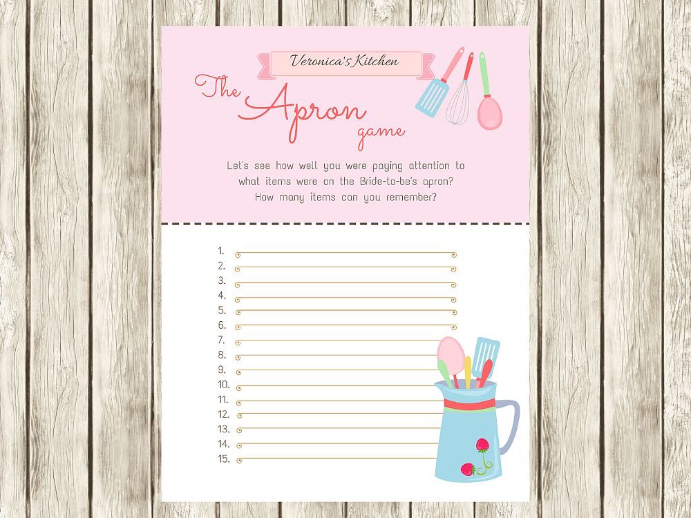 Apron Game Bridal Shower Games Magical Printable