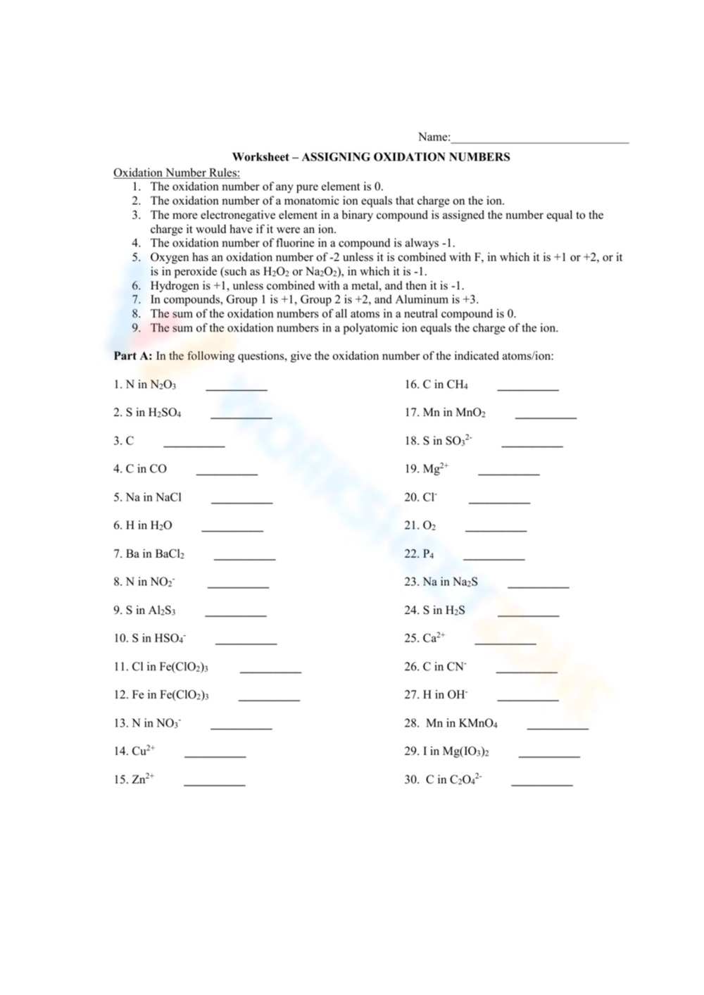 Assigning Oxidation Number Worksheet Worksheets Library