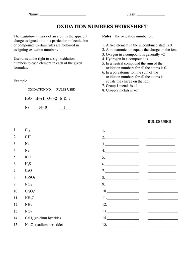 Assigning Oxidation Numbers Practice Worksheet Printable Word Searches