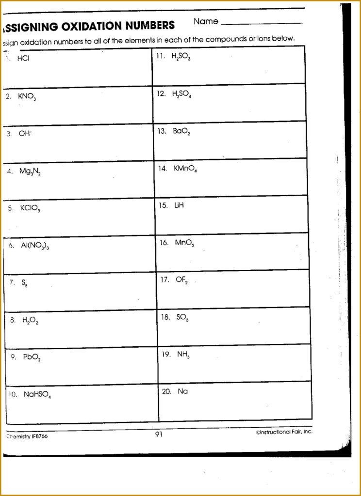 worksheet oxidation numbers answer key