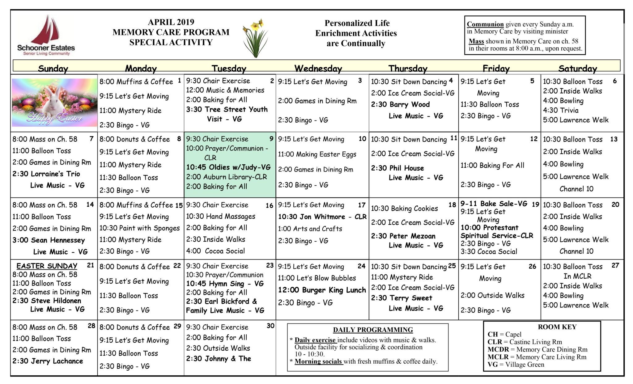 activity calendar printable