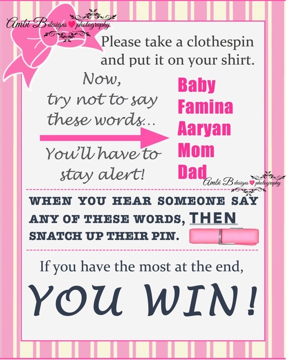 Baby Shower Clothespin Game Don 39 t Say BABY Customized Printable By 