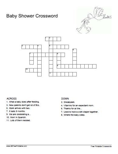 Baby Shower Crossword Free Printable