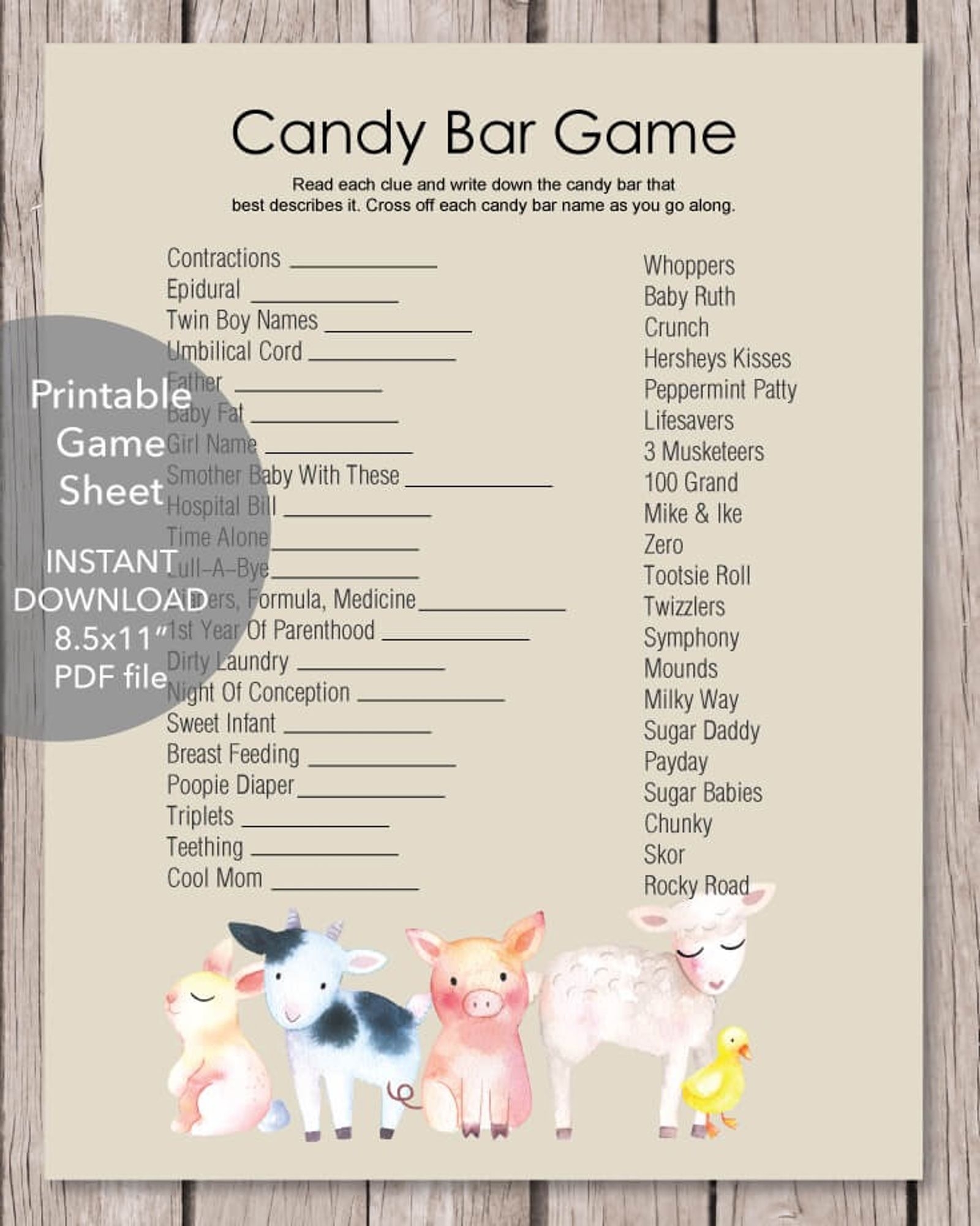Baby Shower Games Candy Bar Game