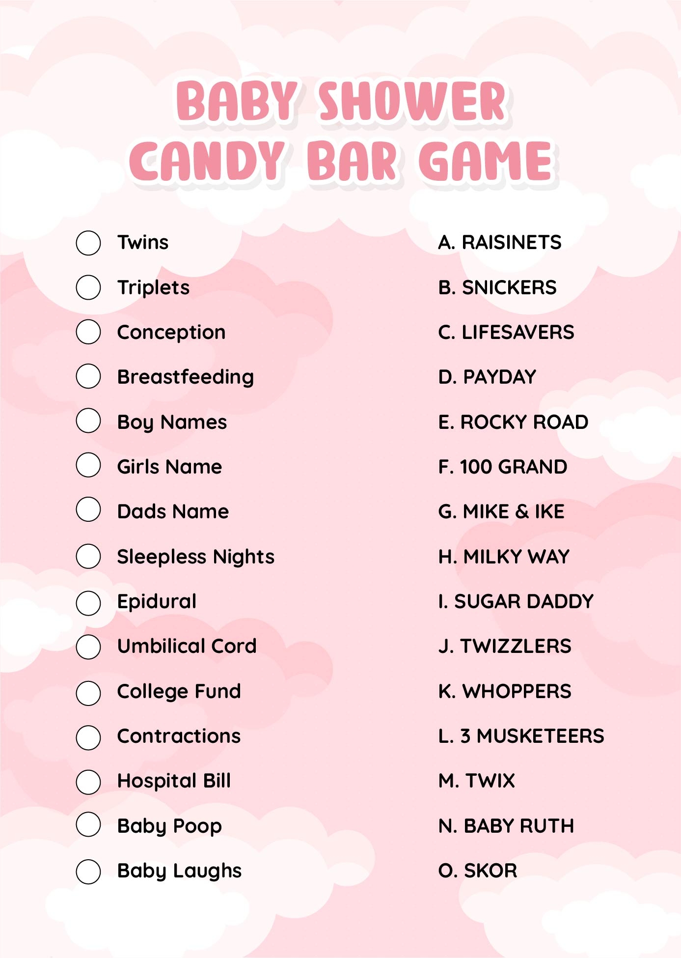 free printable candy bar game for baby shower