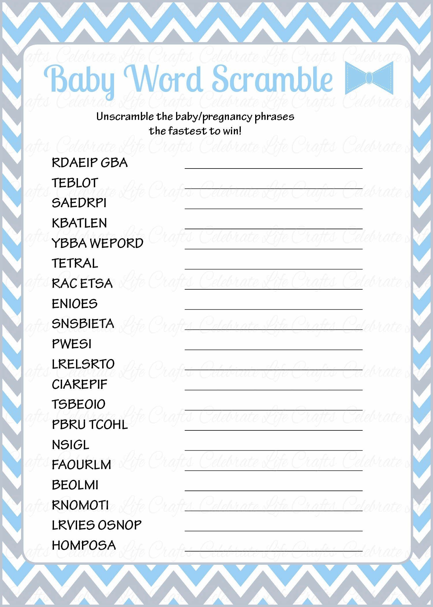 Baby Word Scramble PRINTABLE DOWNLOAD Blue Gray Bowtie Little Man 