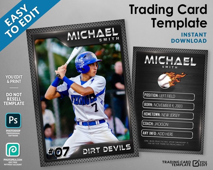 Baseball Card Template Baseball Trading Card Template Graphite Sports