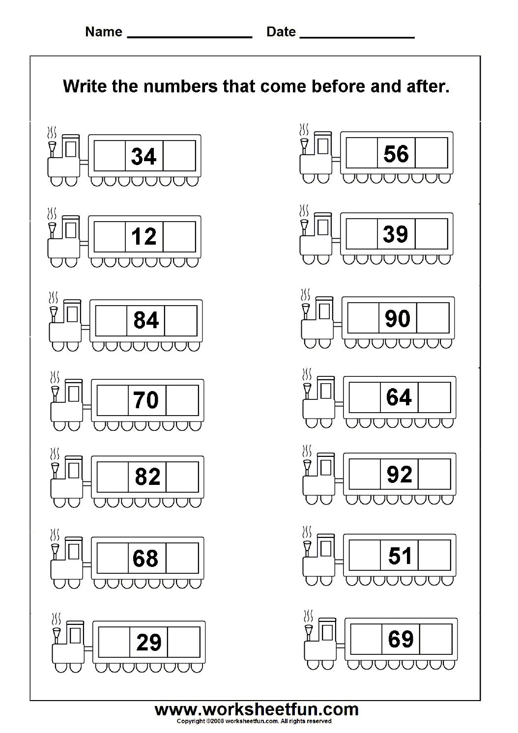 Before And After Numbers Worksheet