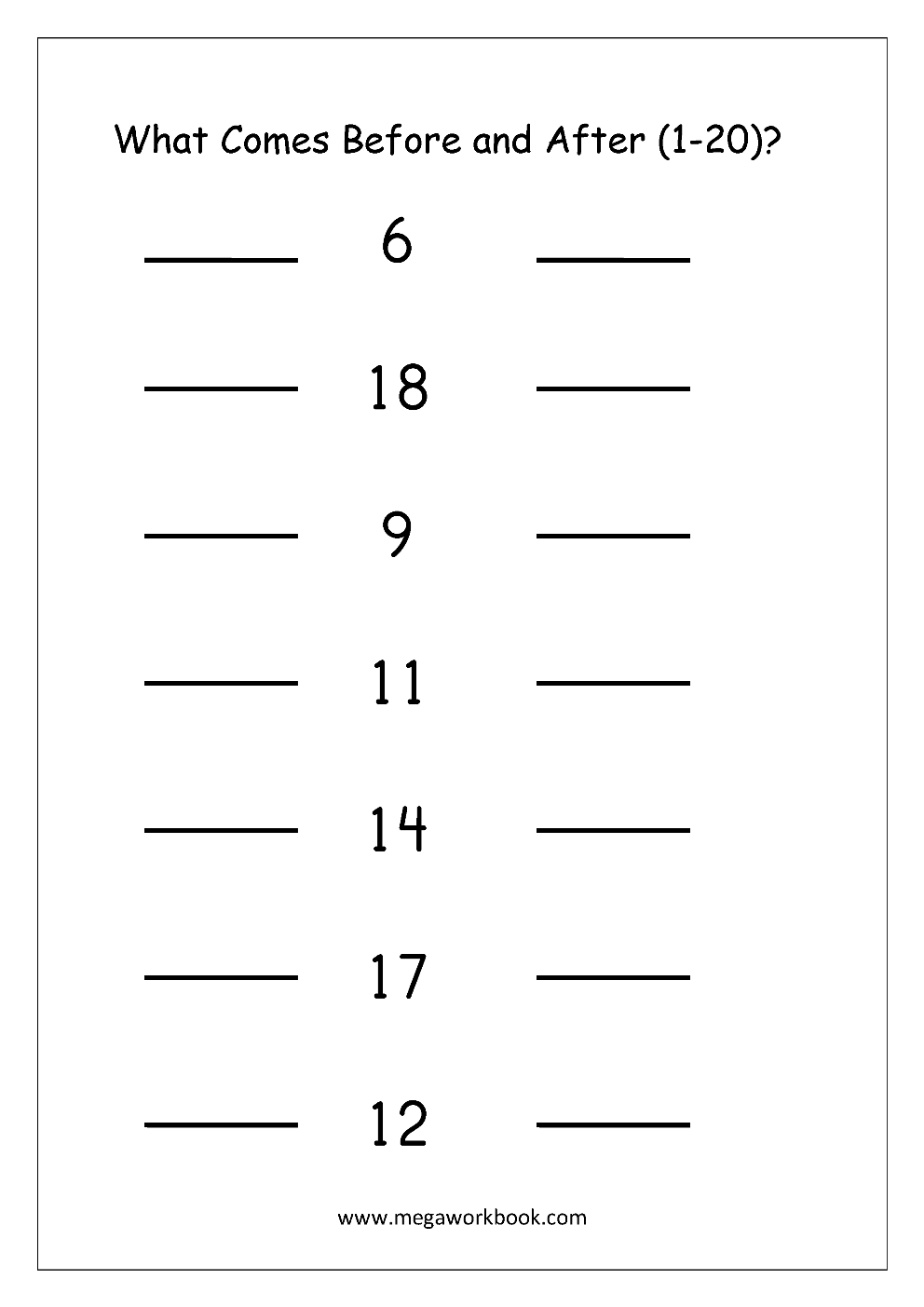 Before Numbers Worksheet 1 20 Mirko Busto