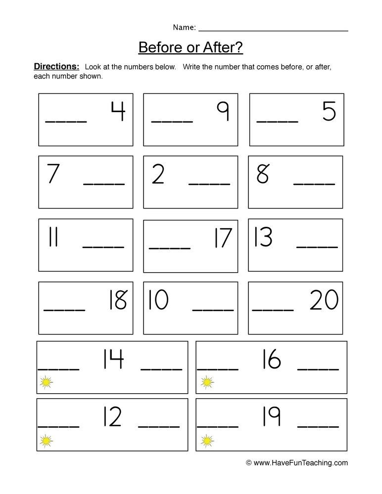 Before Or After Numbers Worksheet By Teach Simple
