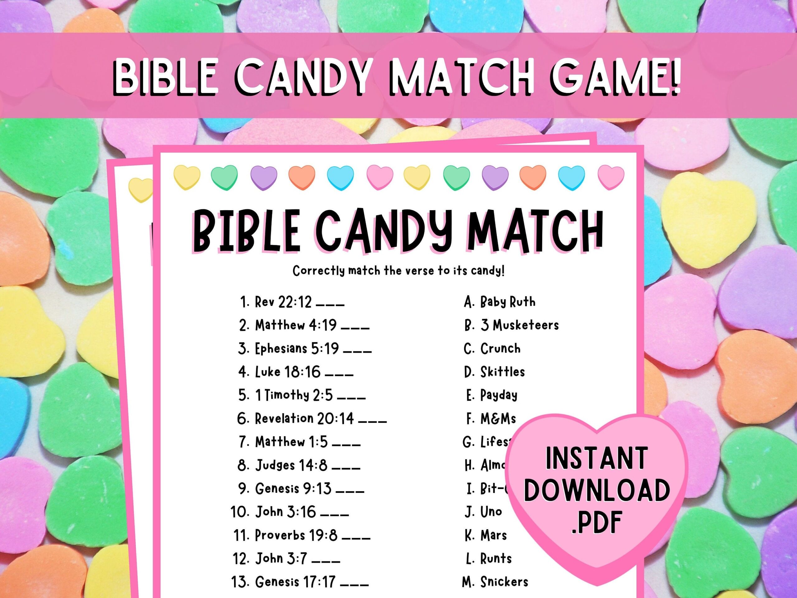 Bible Candy Match Game Bible Match Party Game Bible Games For Kids 