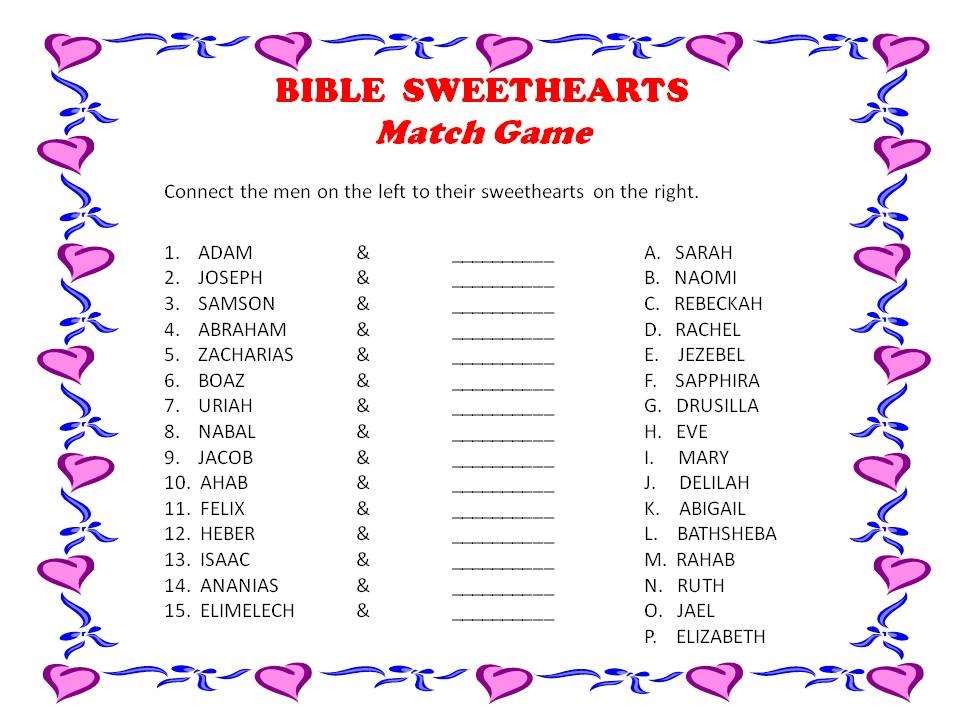 Bible Sweethearts Match Game Pinson Baptist Church