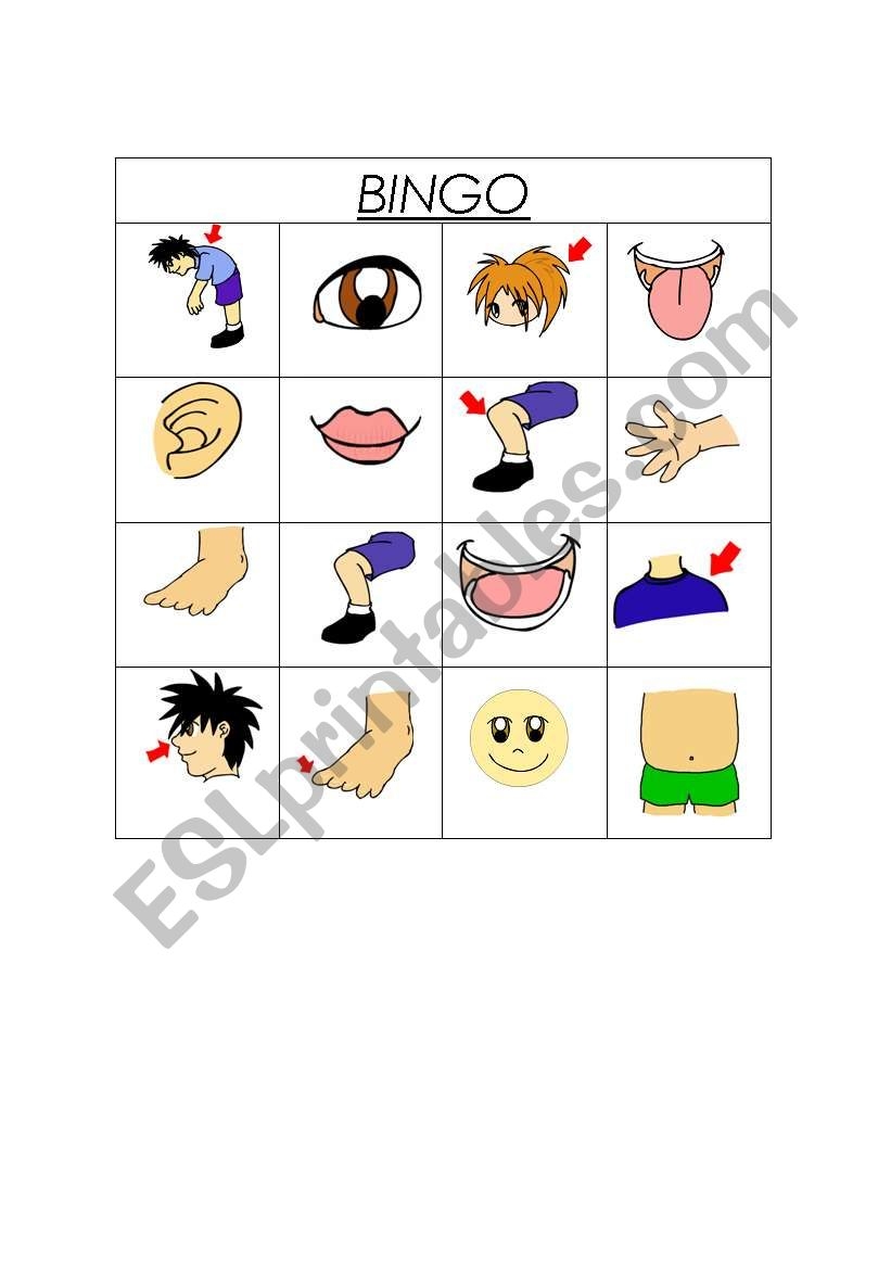 Bingo Body Parts Printable Dinotube fr