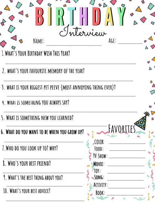 free printable birthday boy interview game