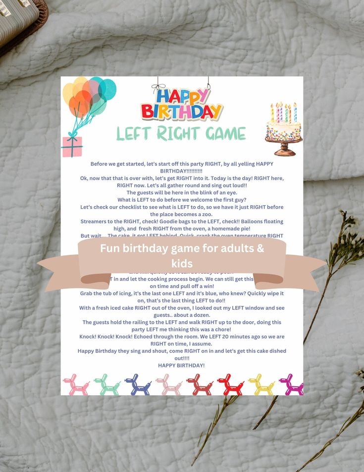 Birthday Left Right Game Birthday Pass The Prize Right Left Game