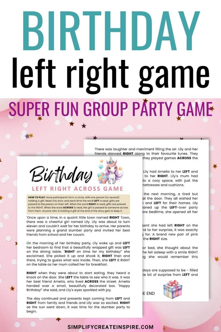 Birthday Left Right Game Fun Party Game For All Ages