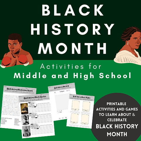 Black History Month Printable Activities And Games Middle And 