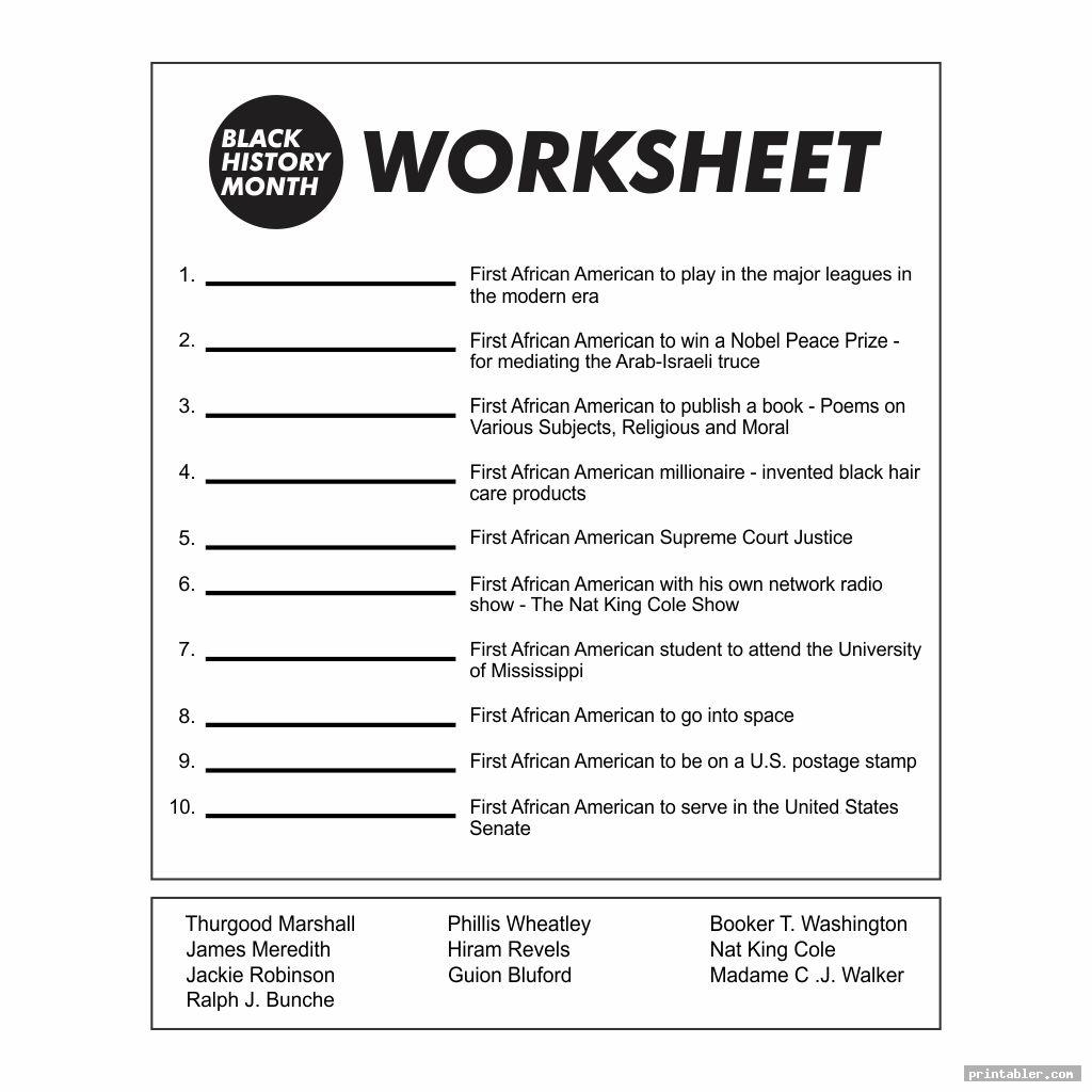 printable black history month activities