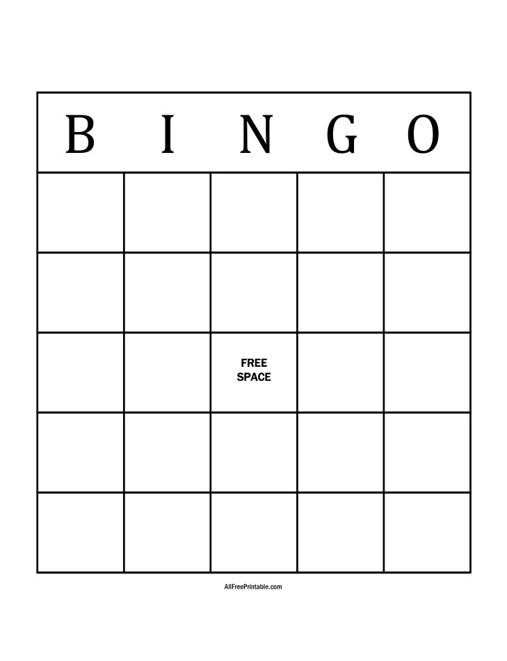 free bingo card template printable
