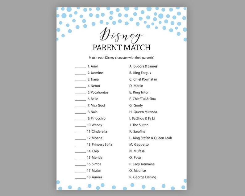 Blue Baby Shower Games Disney Parent Match Match The Disney Etsy Baby 