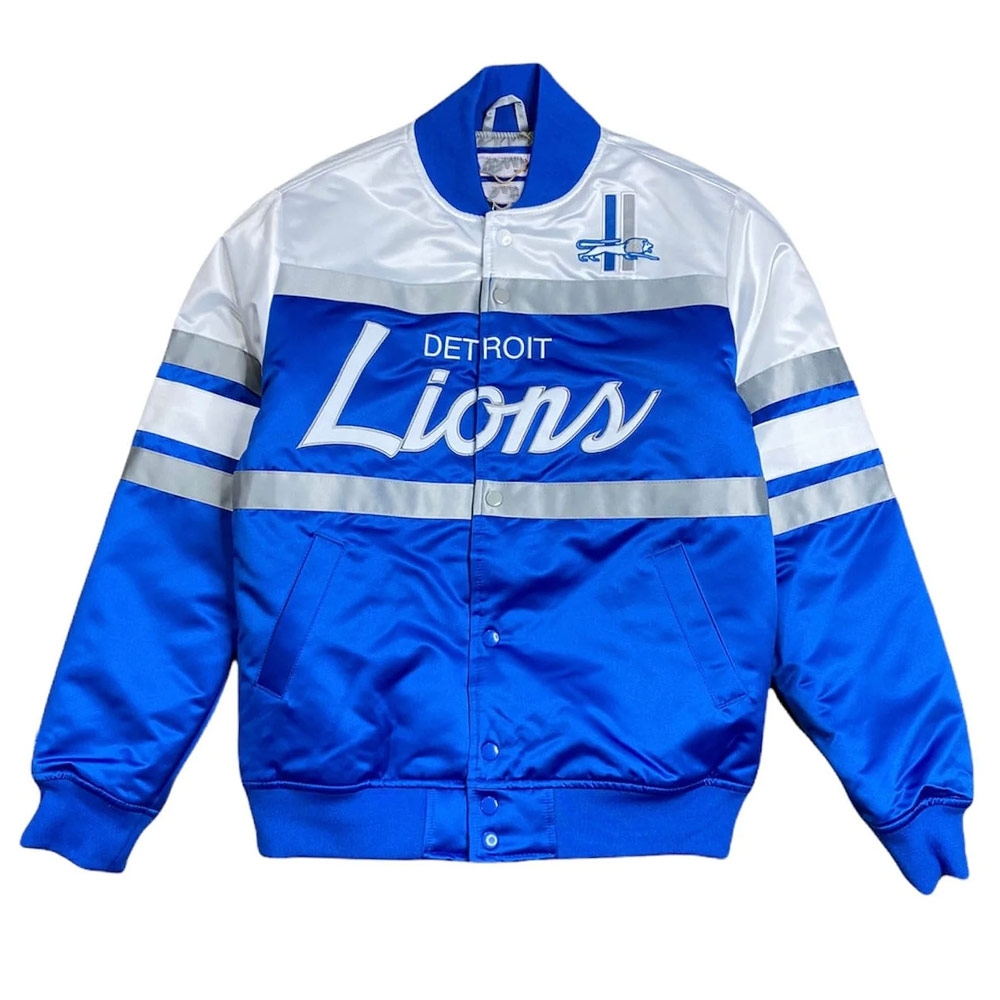 Blue White Satin Heavyweight Detroit Lions Special Script Jacket 