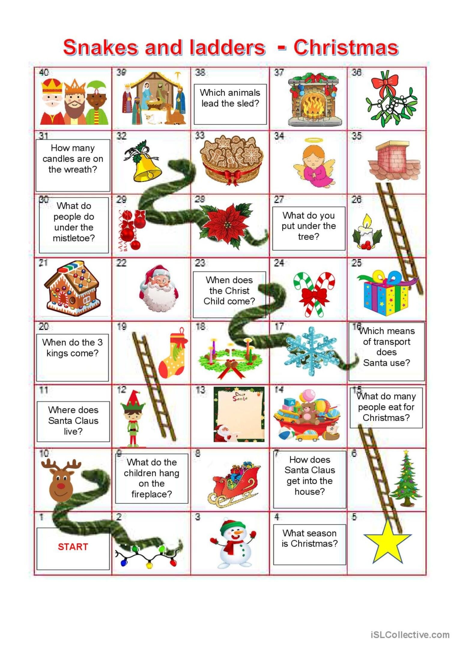 Board Game Christmas English ESL Worksheets Pdf Doc Christmas