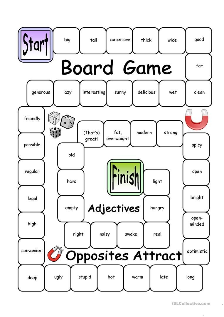 Board Games Esl Board Games Adjective Worksheet