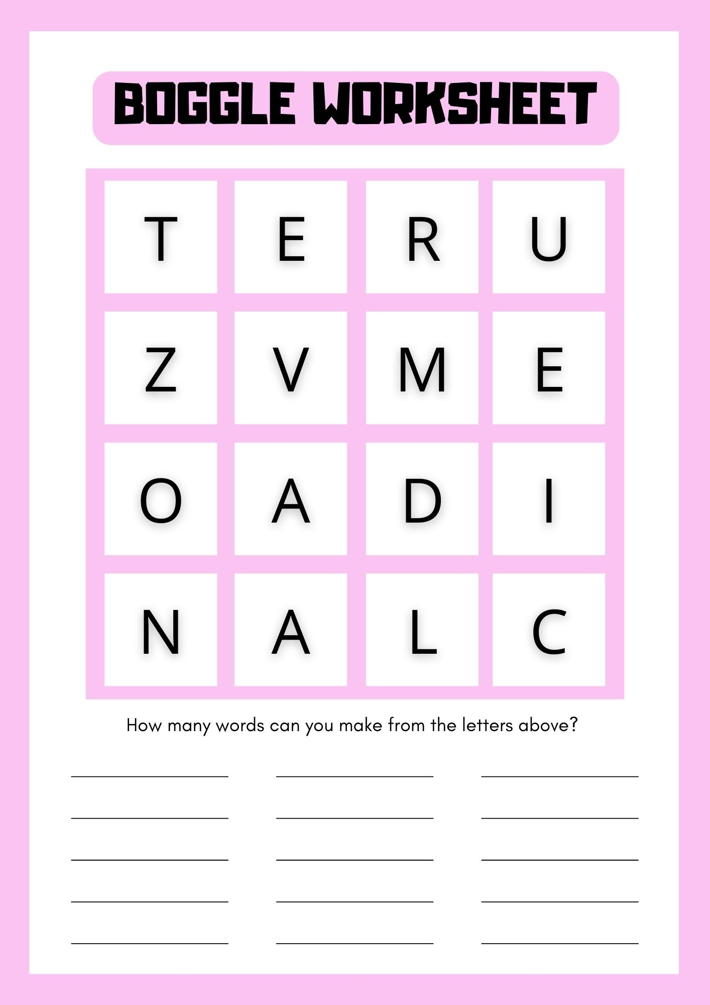 Boggle Printable Printable Calendar