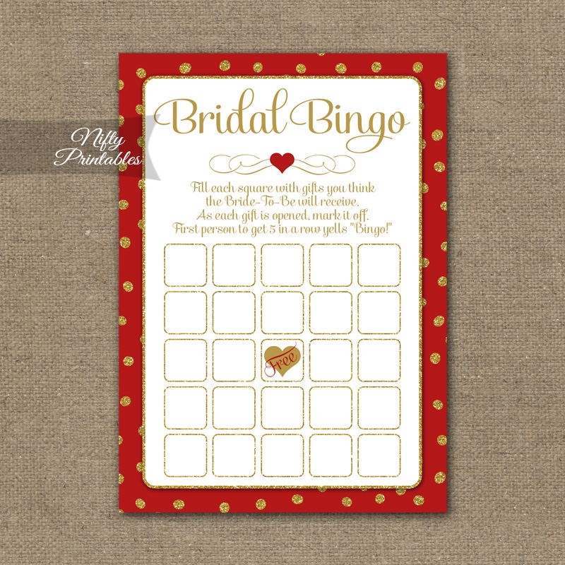 Bridal Shower Bingo Game Red Gold Holiday Nifty Printables