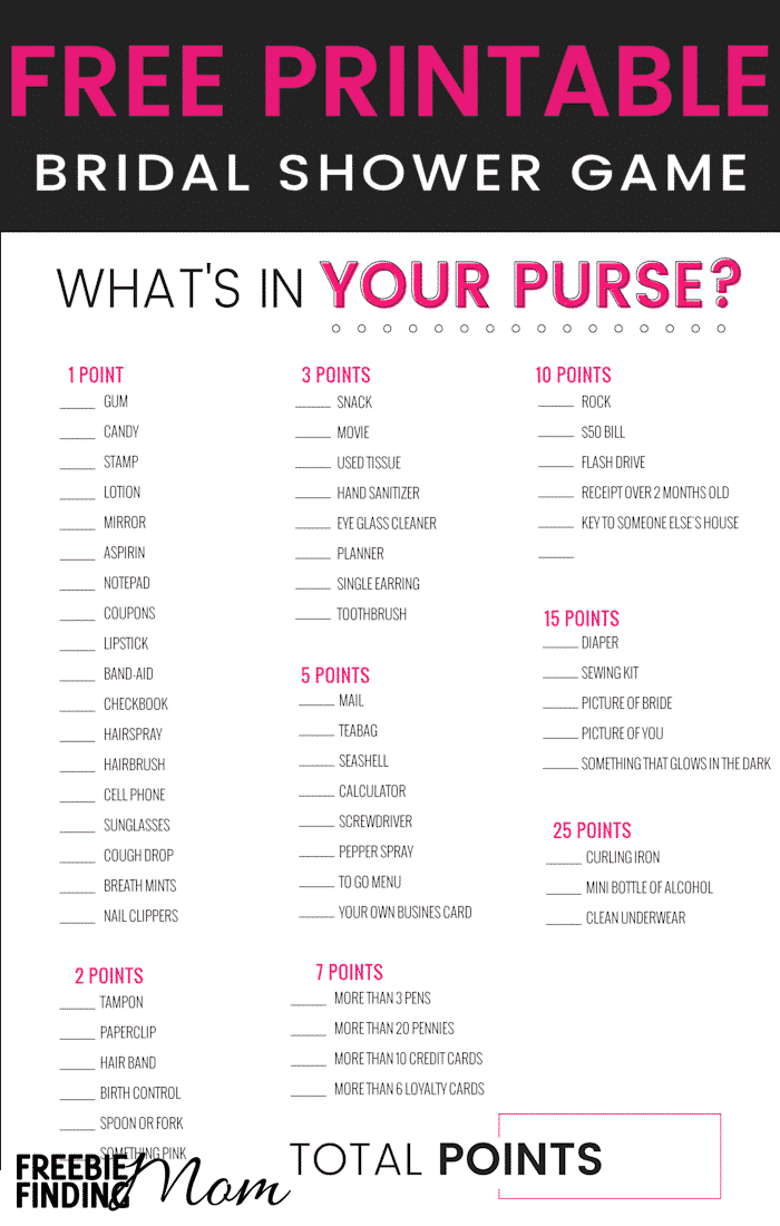 Bridal Shower Games Free Printables What 39 s In Your Purse Game