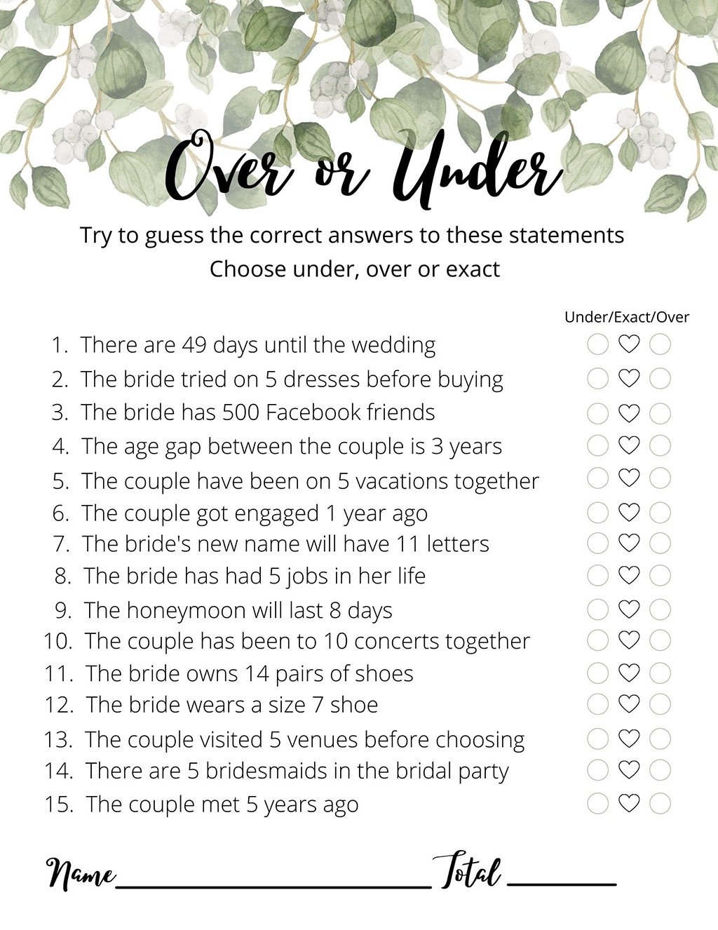 Bridal Shower Games Printable