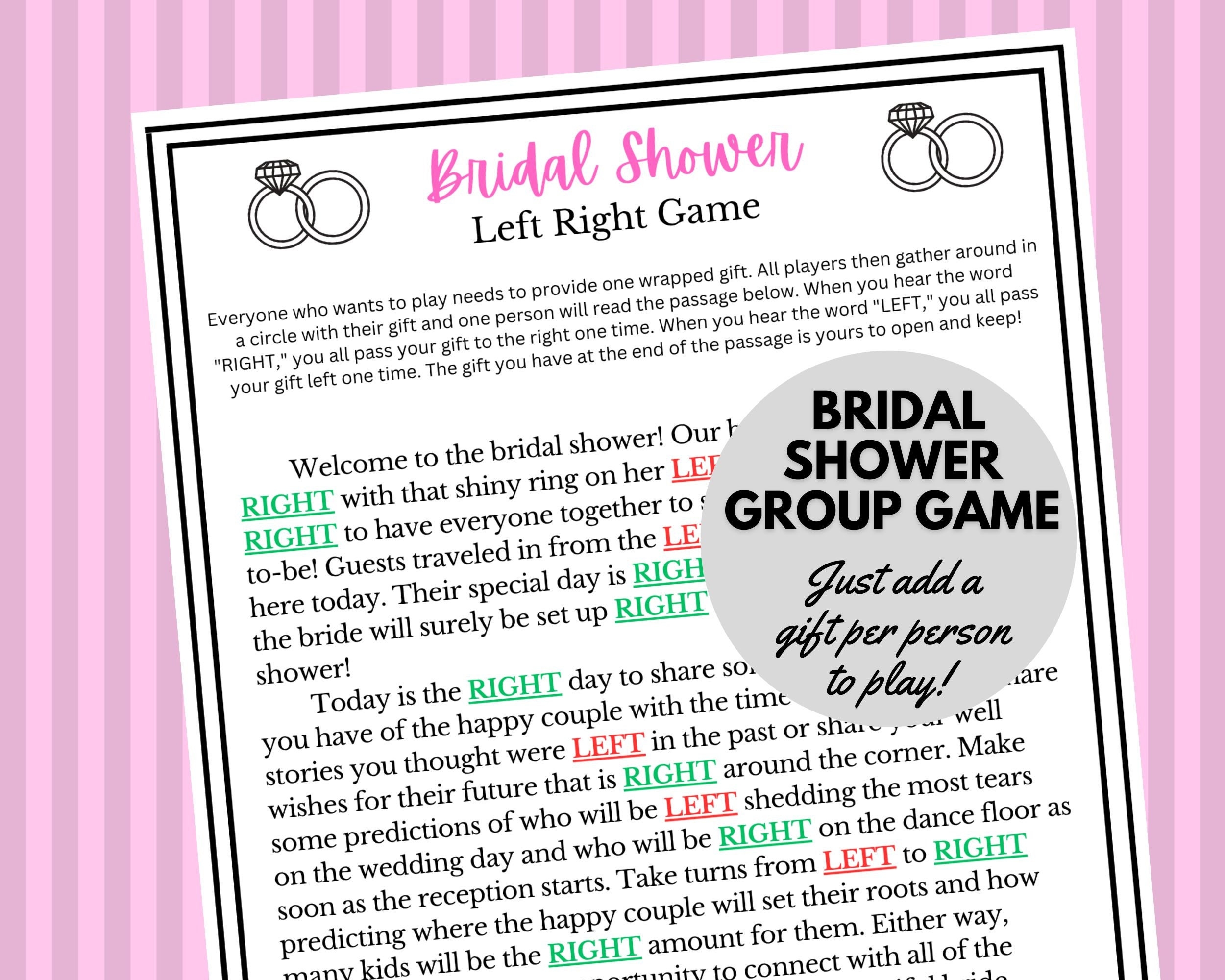 free printable bridal shower left right game