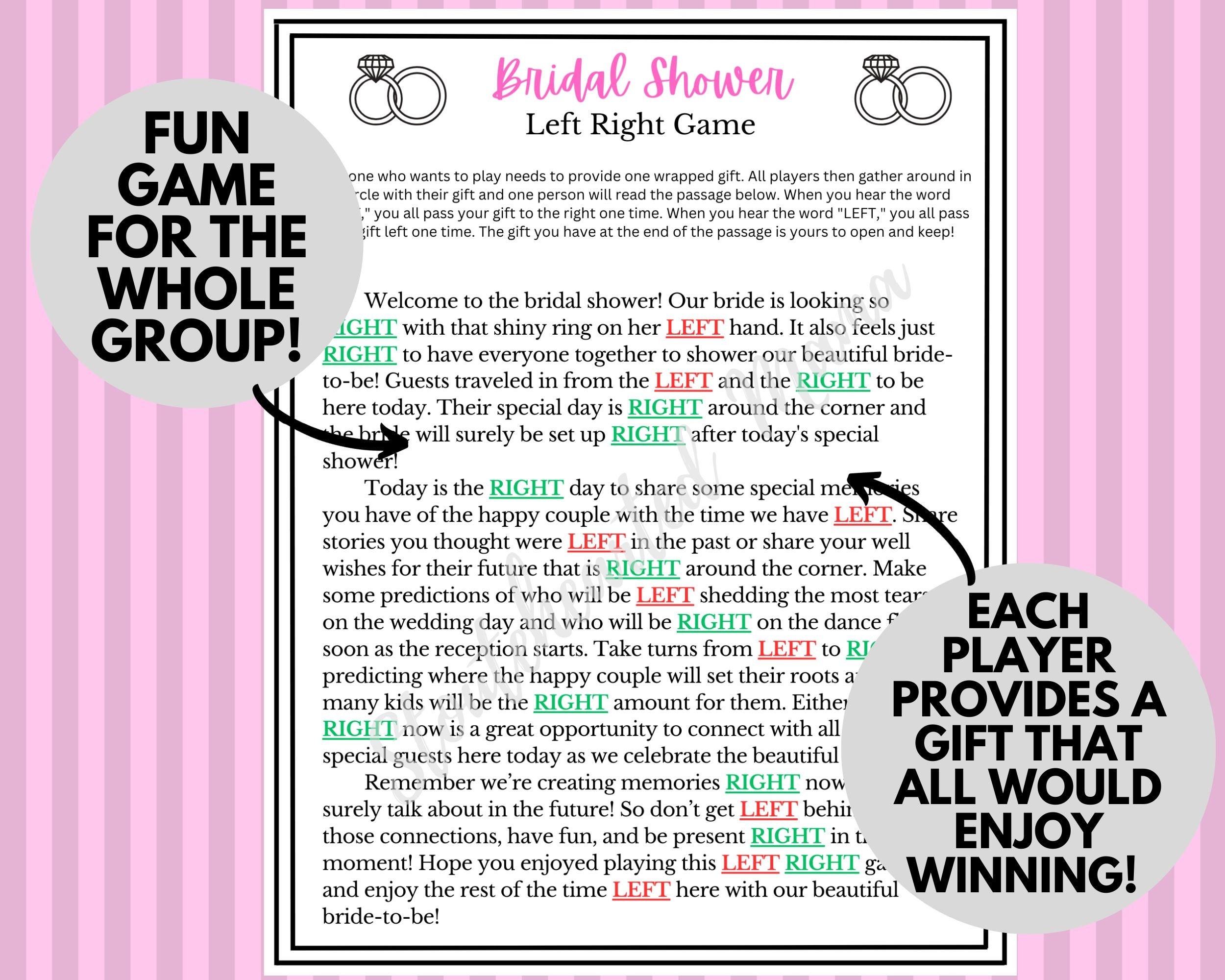 Bridal Shower Left Right Game Printable Bridal Shower Pass Etsy