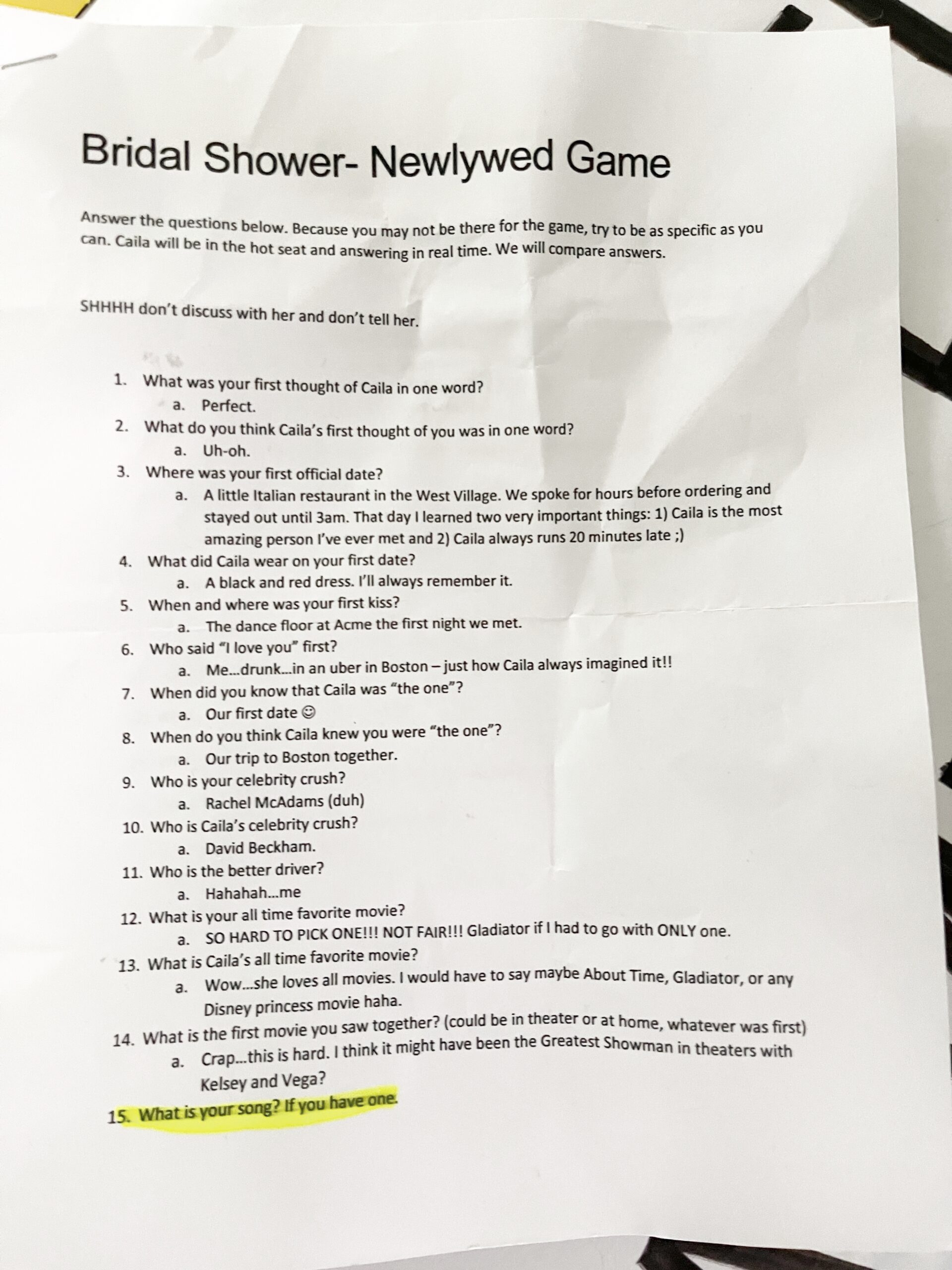 Bridal Shower Newlywed Game With Love Caila