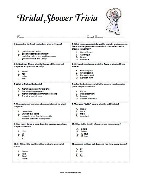 Bridal Shower Trivia Game Free Printable