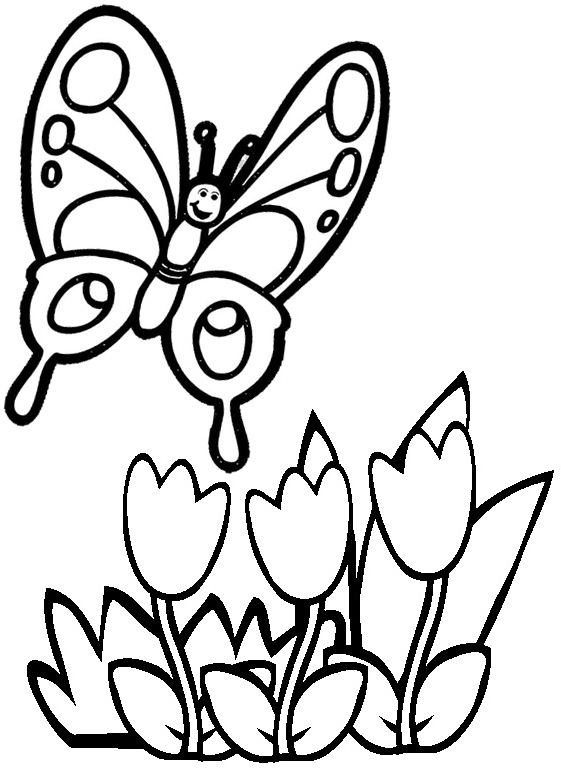 Butterflies On Flowers Coloring Page Free Printable