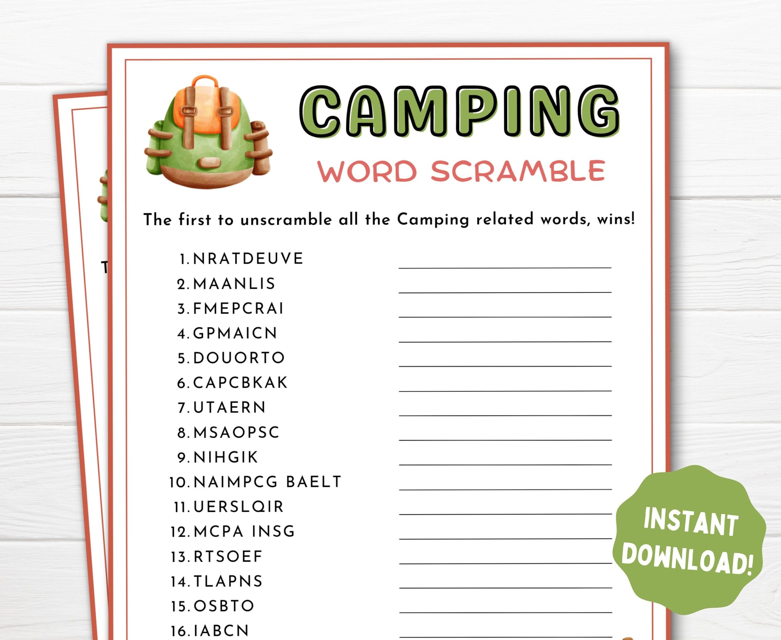 Camping Word Scramble Printable Game Printable Camping Game For Kids