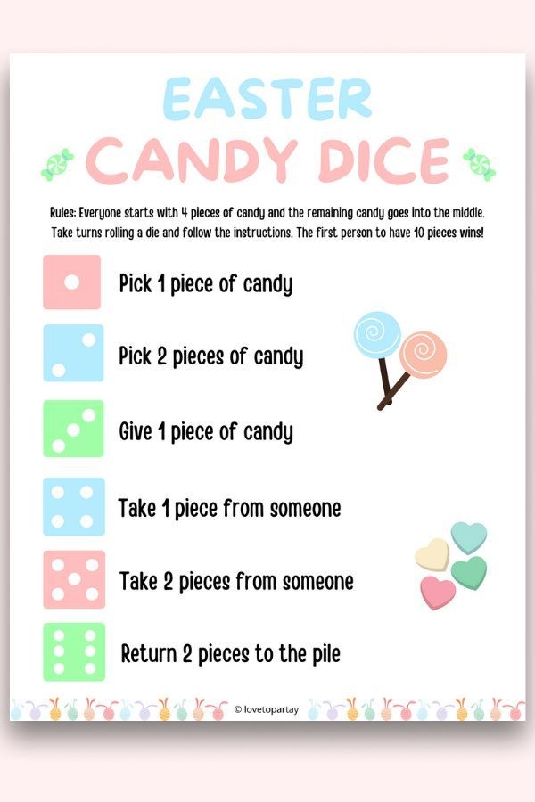 Candy Dice Game Printable Printable Word Searches