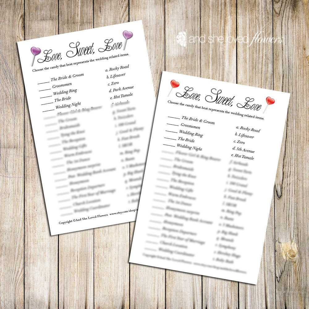 Candy Match Bridal Shower Game Printable
