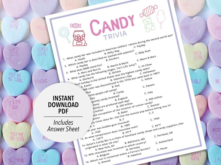 Candy Trivia Candy Trivia Game Printable Candy Trivia Candy Party 