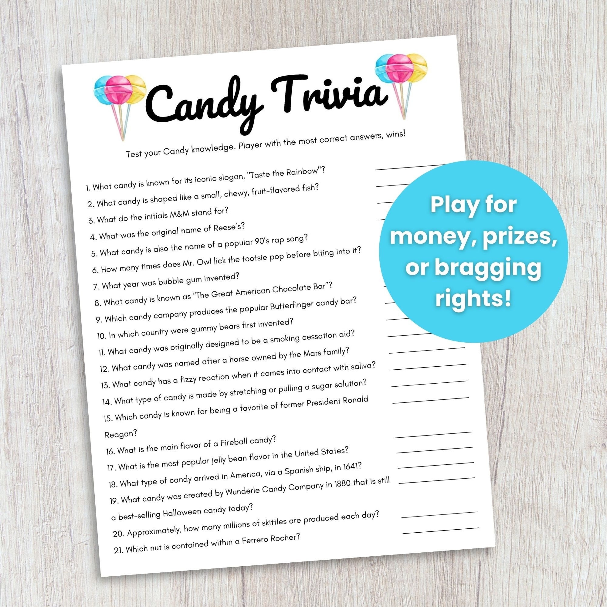 Candy Trivia Game Printable Candy Trivia Candy Game Trivia Questions 