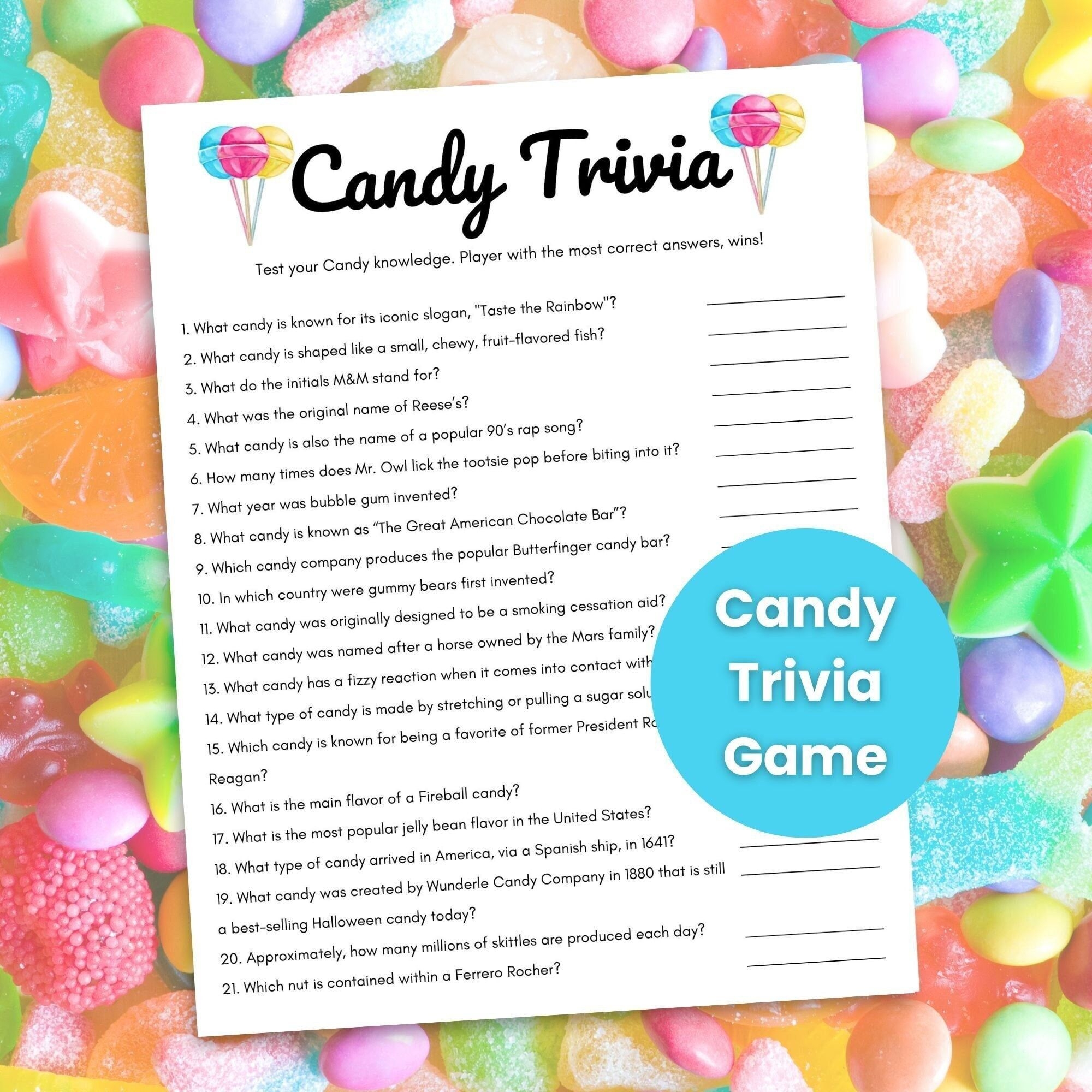 Candy Trivia Game Printable Candy Trivia Candy Game Trivia Questions 